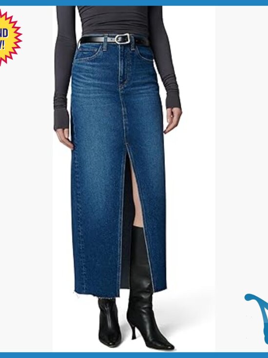High Rise Maxi Denim Skirt with Front Slit Weightless Fabric
